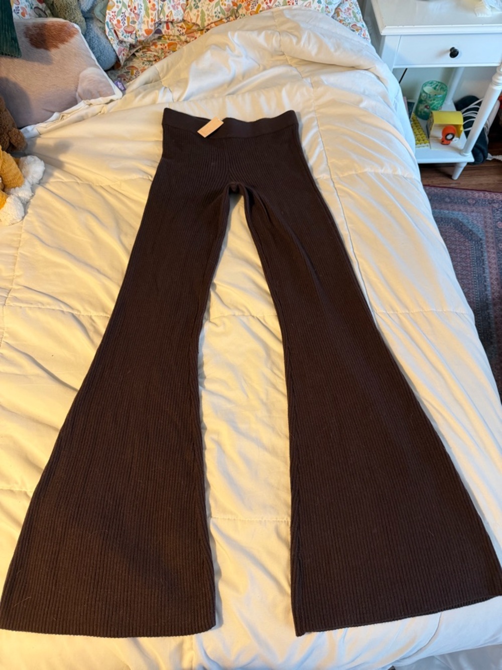 NWT garage sunday ribbed knit straight leg flare armadillo brown lounge pants